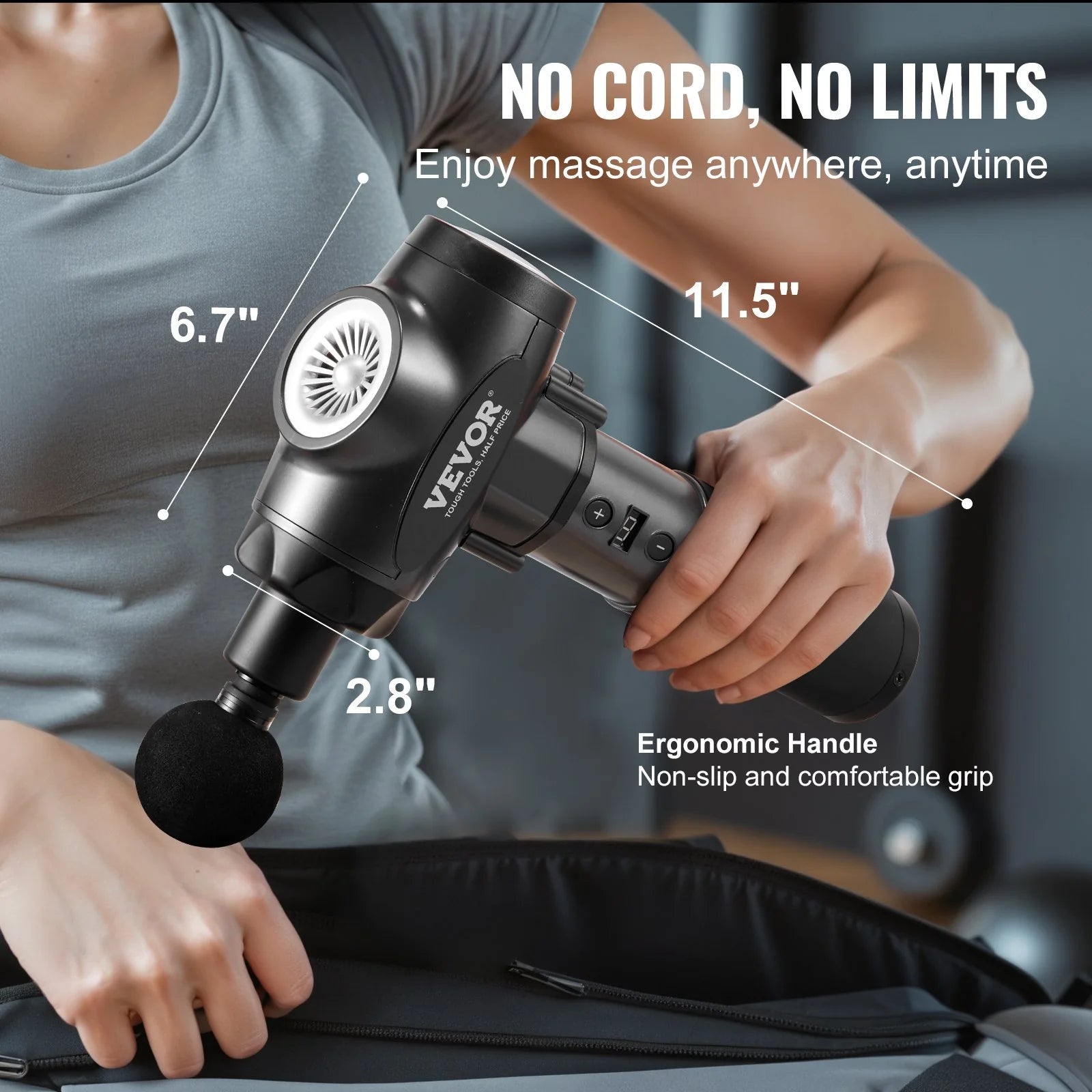 VEVOR Massage Gun Deep Tissue with 9 Speed Levels & 6 Massage Heads, 24V 2500Mah Batteries, Percussion Muscle Massager for Athletes, Handheld Electric Massage Gun for Pain Relief, Muscle Relaxation